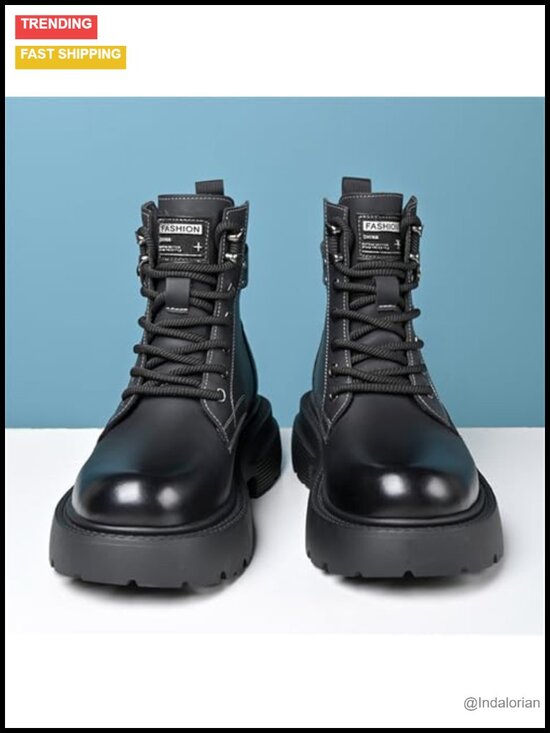 Men\'s Genuine Leather Lace Up Combat Boots Platform Chunky Heel Lug Sole Side main image 4
